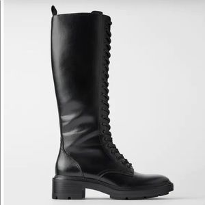ZARA Tall Knee-high Lace-Up Boots w Zipper